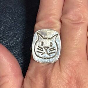 Silver Cat Face Ring by E. Dehaven